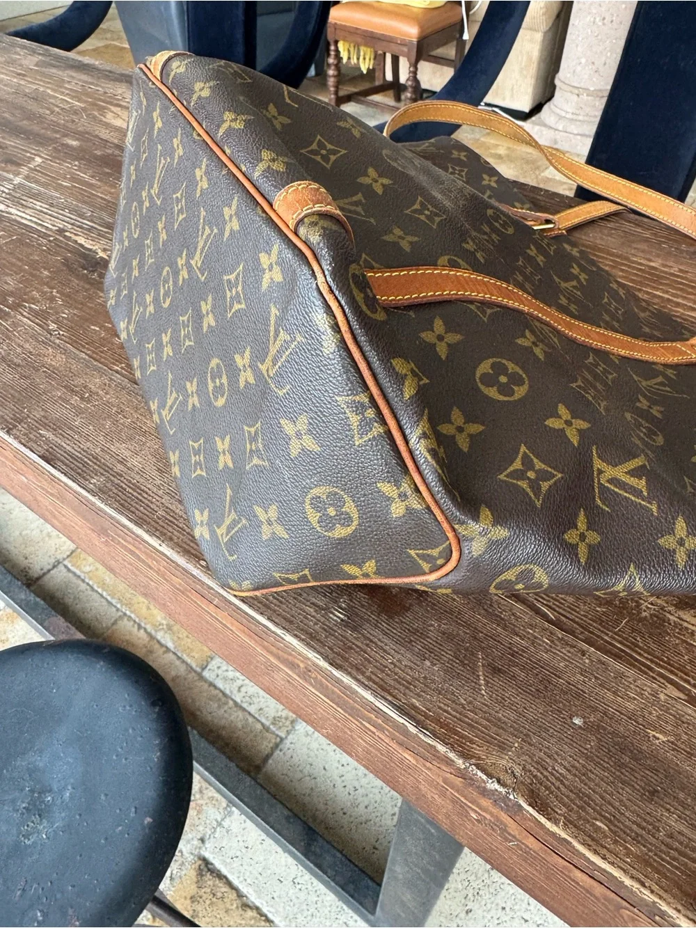 Louis Vuitton Brown Monogram Canvas Tote Bag with vachette straps